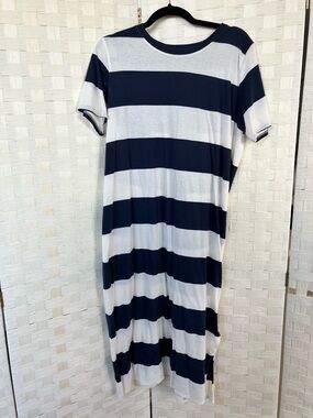 J. Crew Navy and White Striped T Shirt Maxi Dress